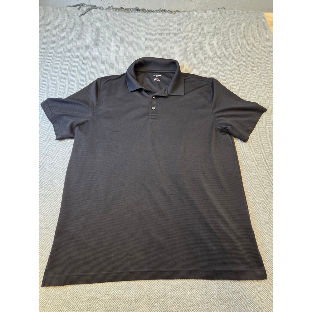 Van Heusen Air Polo Shirt Mens XLT Black Ribbed Short Sleeve Performance Popover